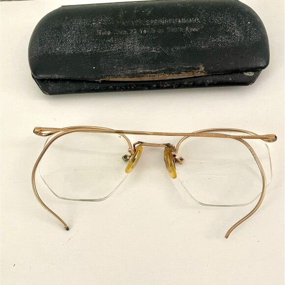 Vintage Mens Gold Metal Wire Wrap Eyeglasses w/Original Case Retro - Picture 3 of 4
